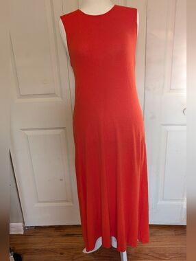 Zara Red/Coral Open Back Sleeveless Knit Maxi Dress
